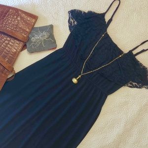 Love reign Navy Blue long dress with lace ruffle